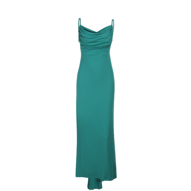 Backless Pleated Sheath Women's Leisure Vacation Long Dress