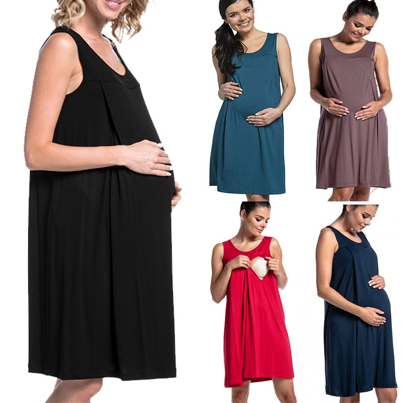 Women's Fashion Solid Color Breastfeeding Dress