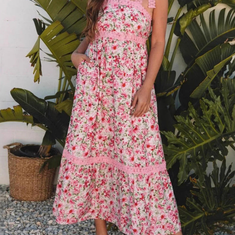 Women's Flounce Trim Lace Up Bow Fashion Dress