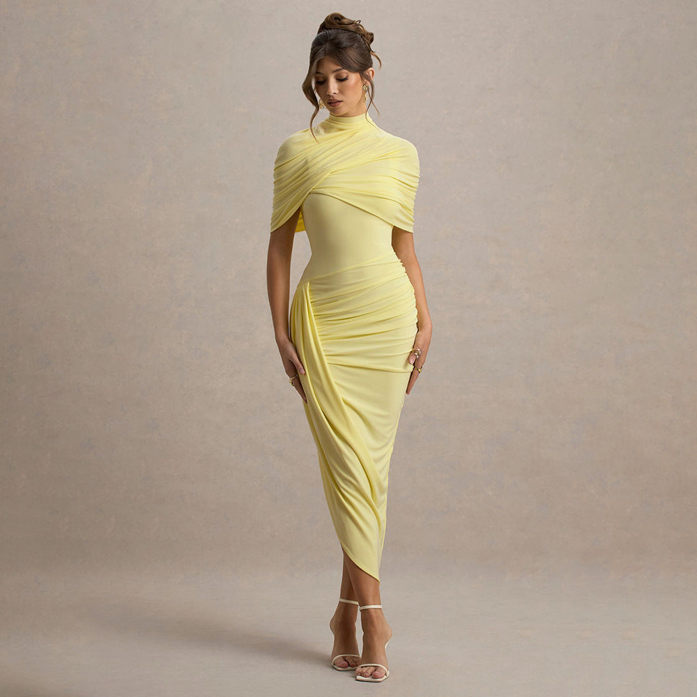 Elegant Slim-fit Pleated Dress Fashionable Lady