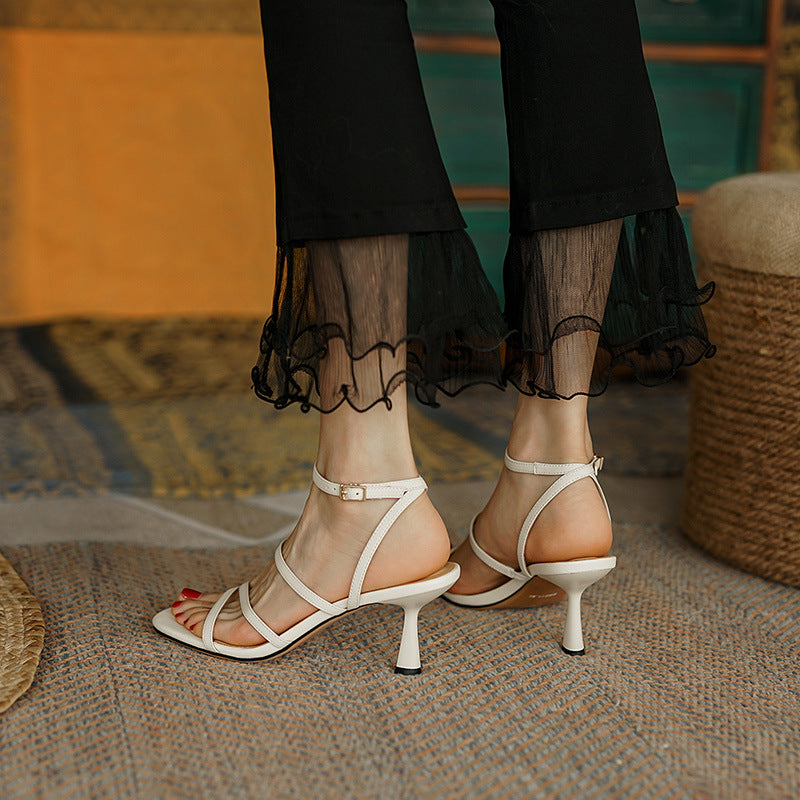 Versatile Square Toe Open Toe Elegant Sexy High Heels