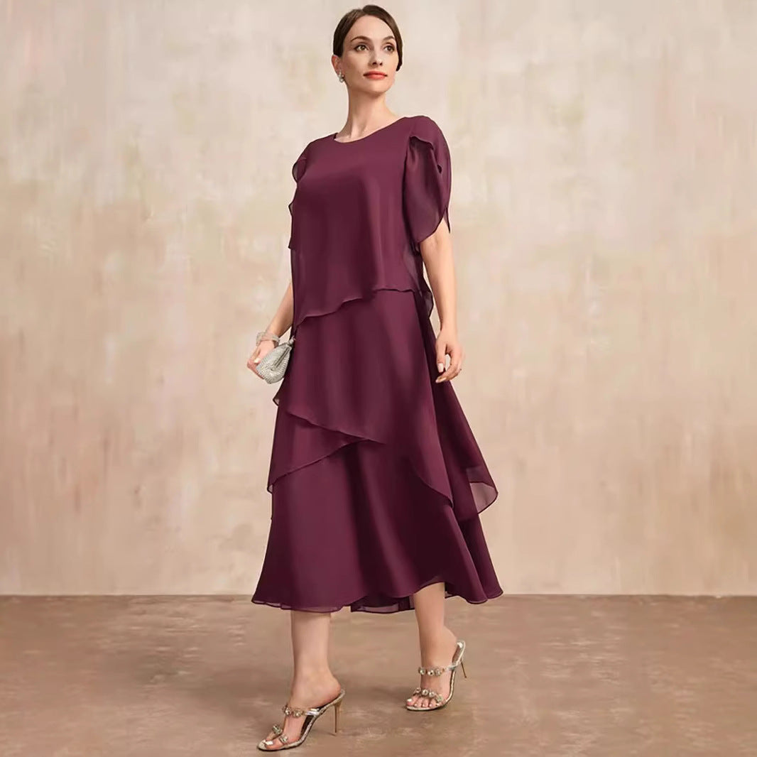 Women's Loose Belly-covering Layers Of Chiffon Dress