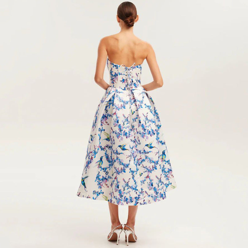 Women's Fashion Personality Floral Strapless Dress