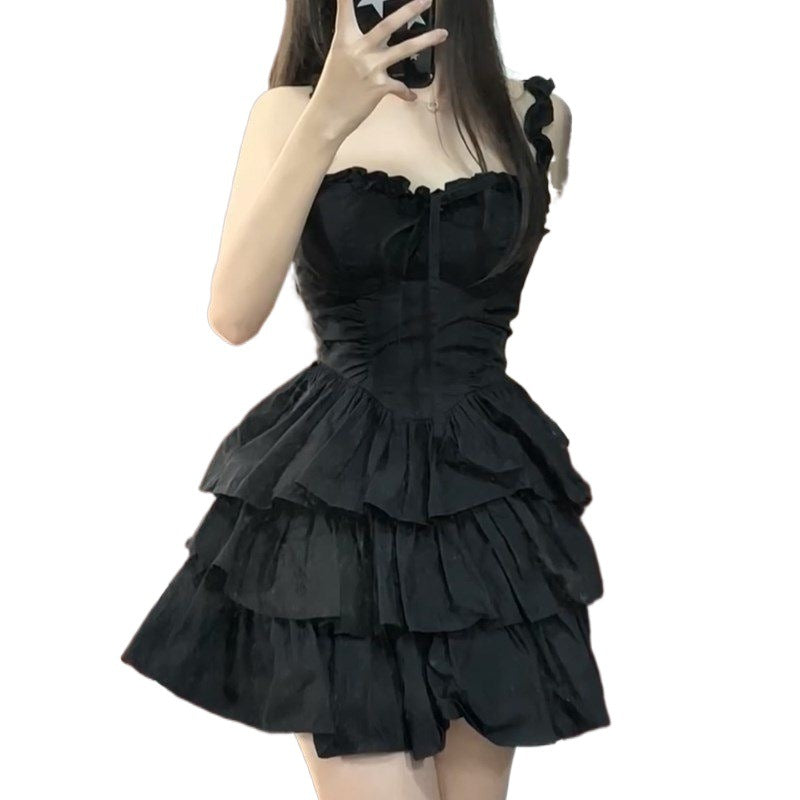 Black French Strap Dress Niche Design Temperament