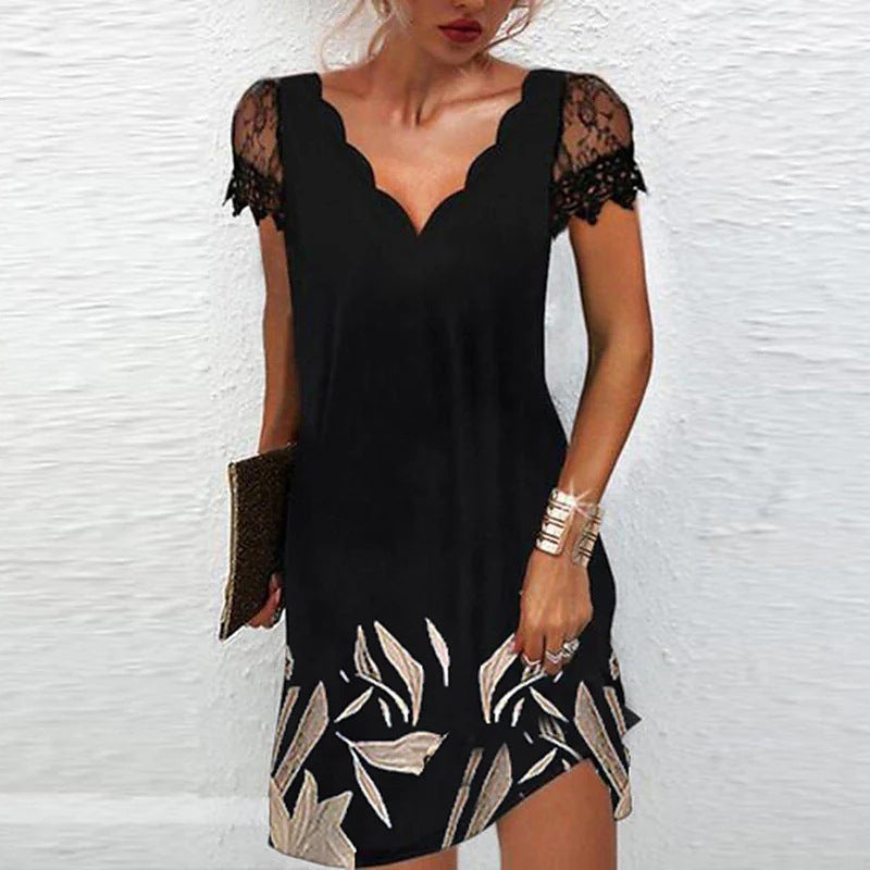 Women's Fashion Lace V-neck Short Sleeve Dress