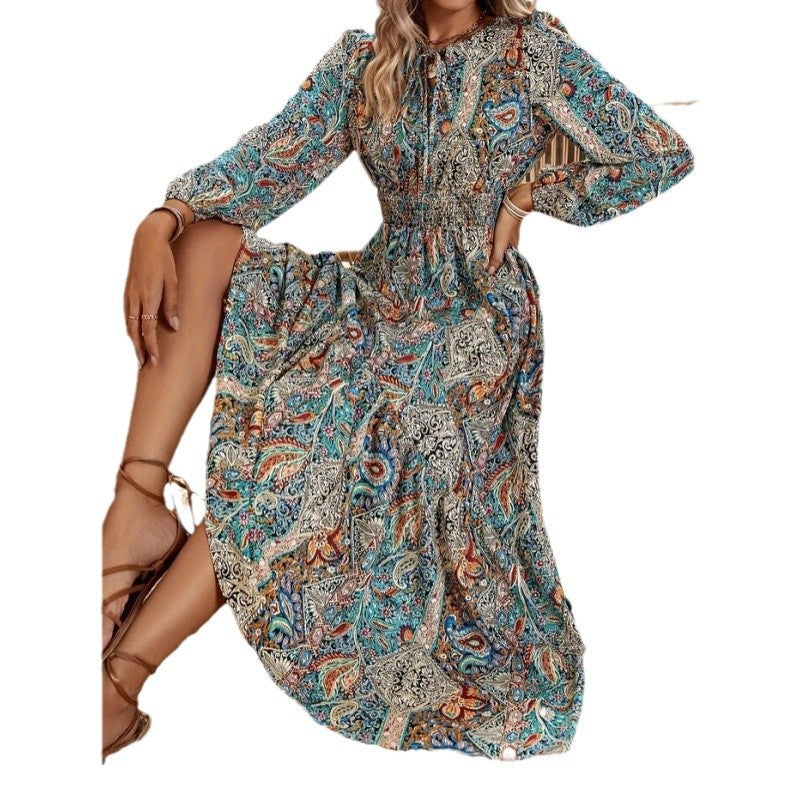 Women's Autumn Digital Printing Ruffled Hem Dress