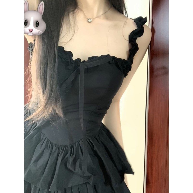 Black French Strap Dress Niche Design Temperament