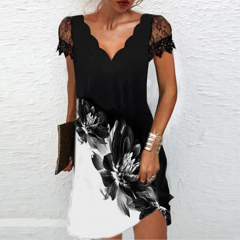Women's Fashion Lace V-neck Short Sleeve Dress