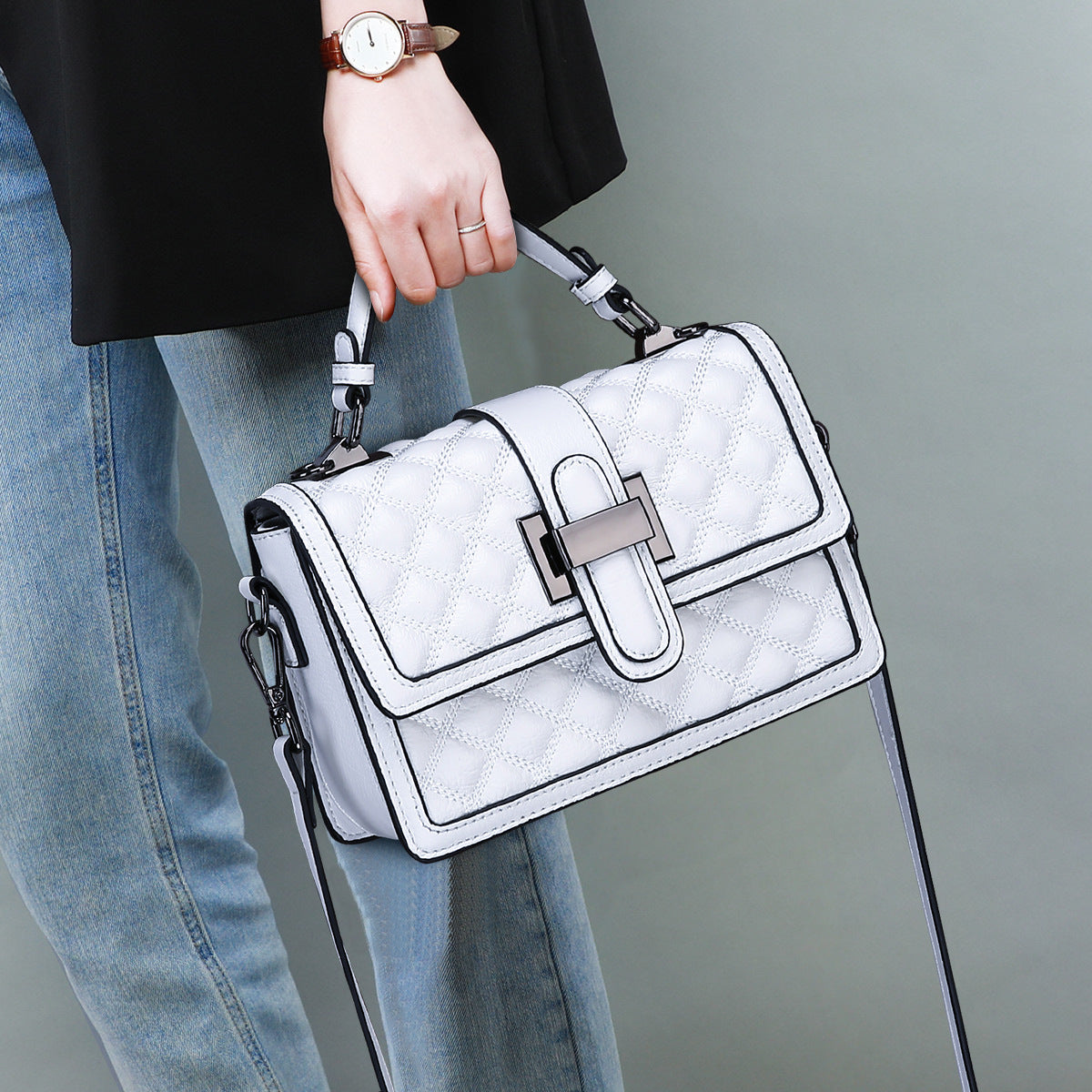 Trendy Fashionable All-match Texture Diamond Plaid Crossbody Bag