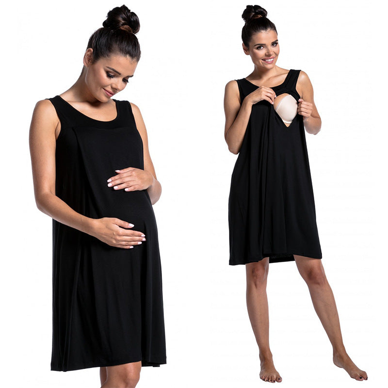 Women's Fashion Solid Color Breastfeeding Dress