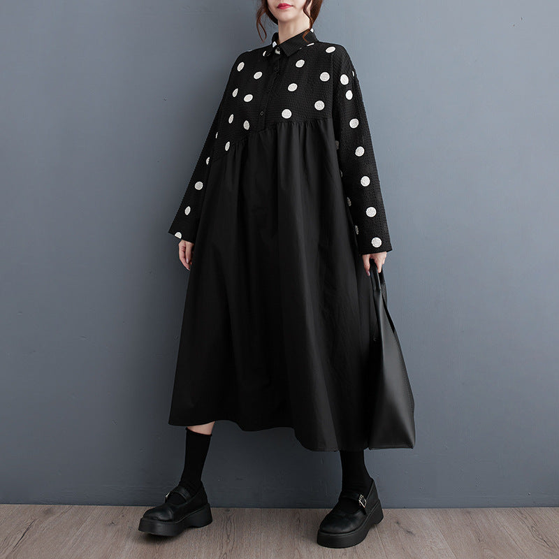 New Loose Plus Size Lace Printed Mid-length Artistic Retro Dress