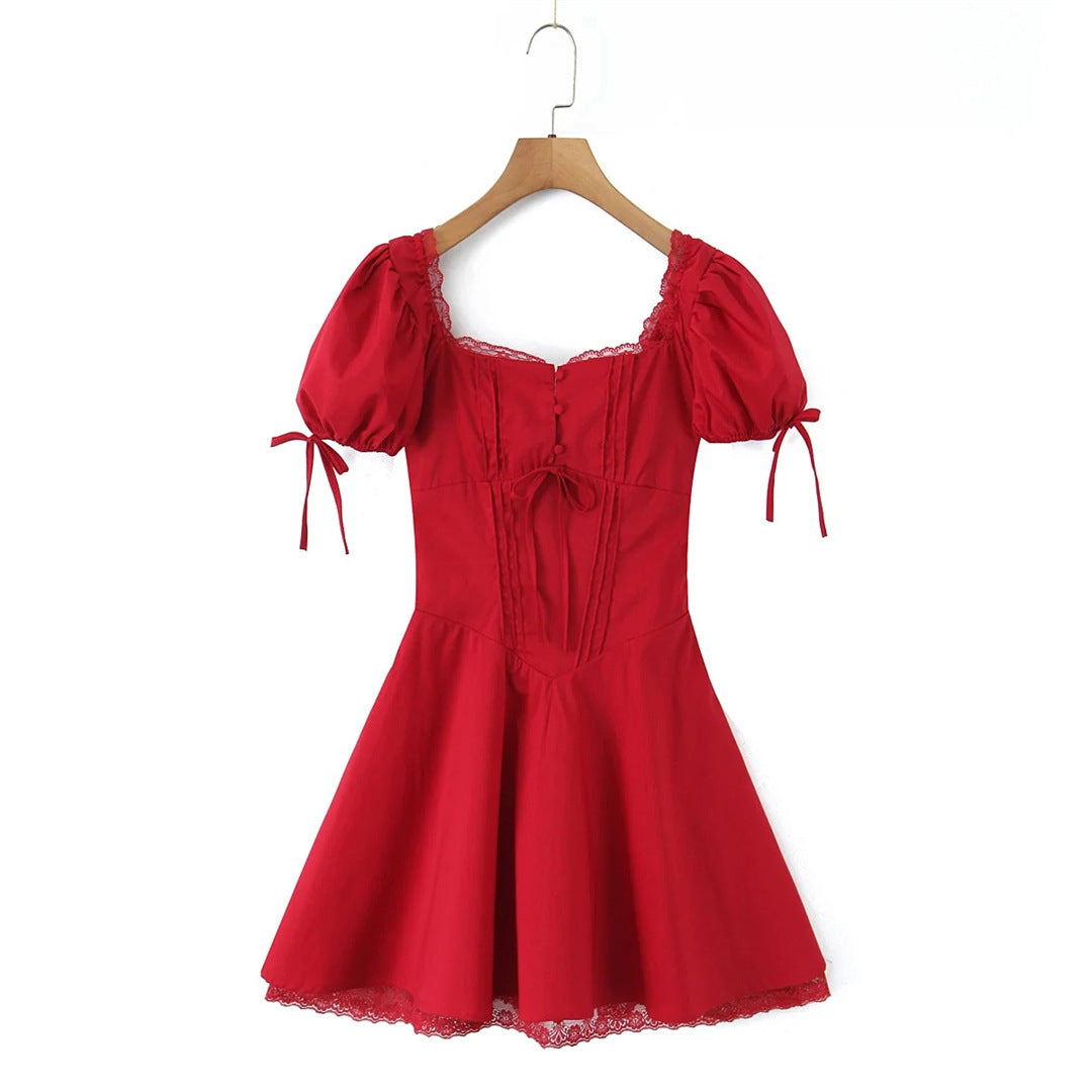Women's Fashion Lace Puff Short Sleeve Dress