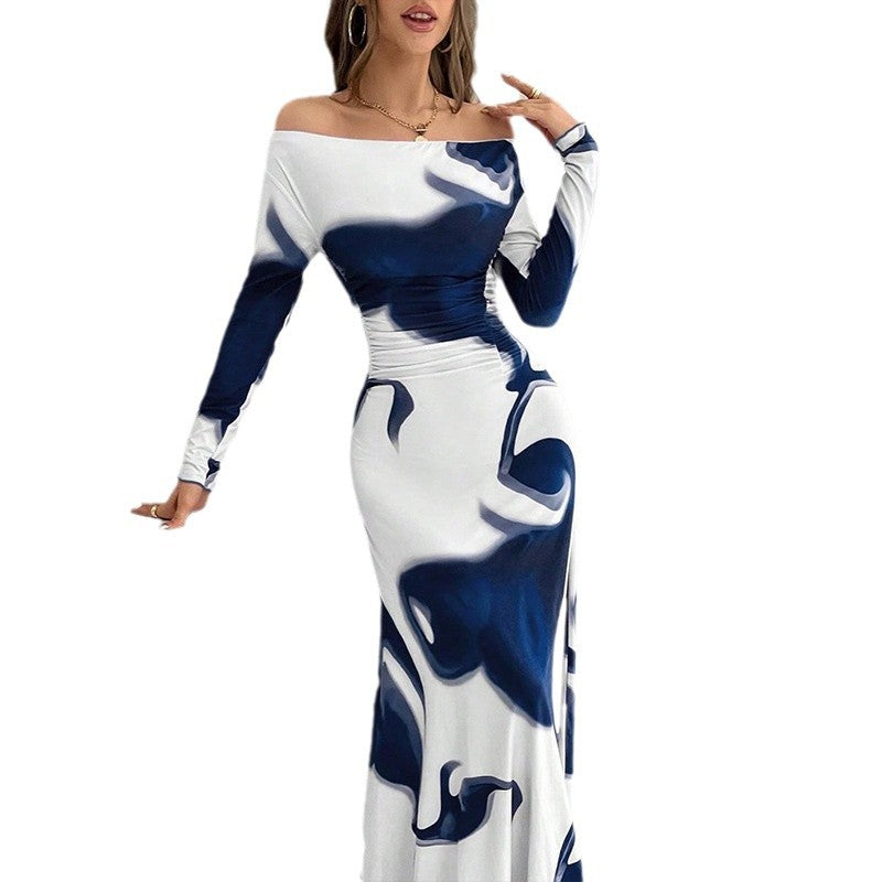 Women's Long Sleeve Pleated Drawstring Slim-fit Personalized Dress