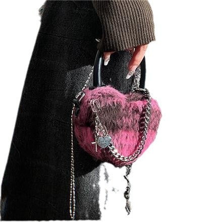 Woolen Plaid Hot Girl Y2g Love Mini Chain Bag Fashion