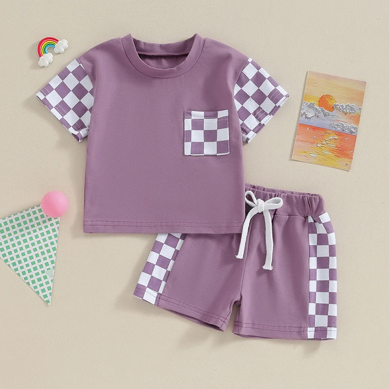 Women's Casual Plaid Pocket Short Sleeve Suit