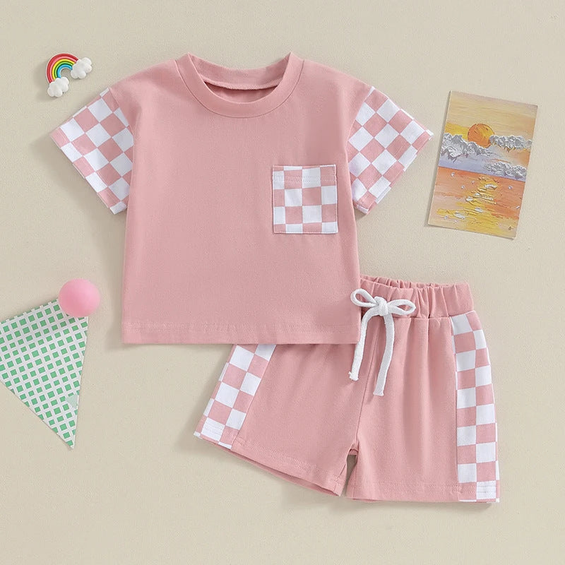 Women's Casual Plaid Pocket Short Sleeve Suit