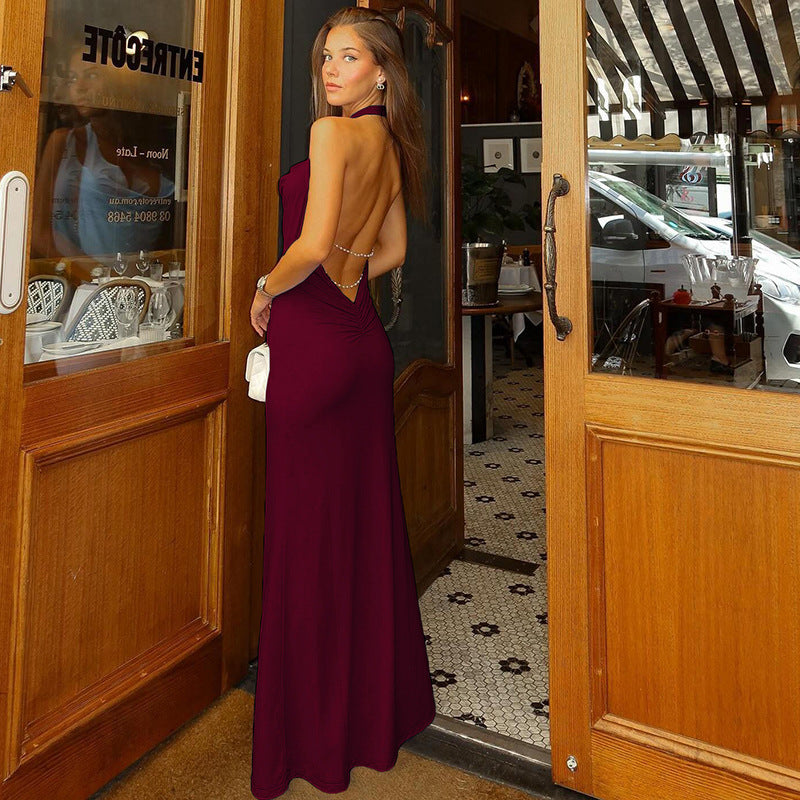 Women's Fashion Halter Backless Pile Collar Dress