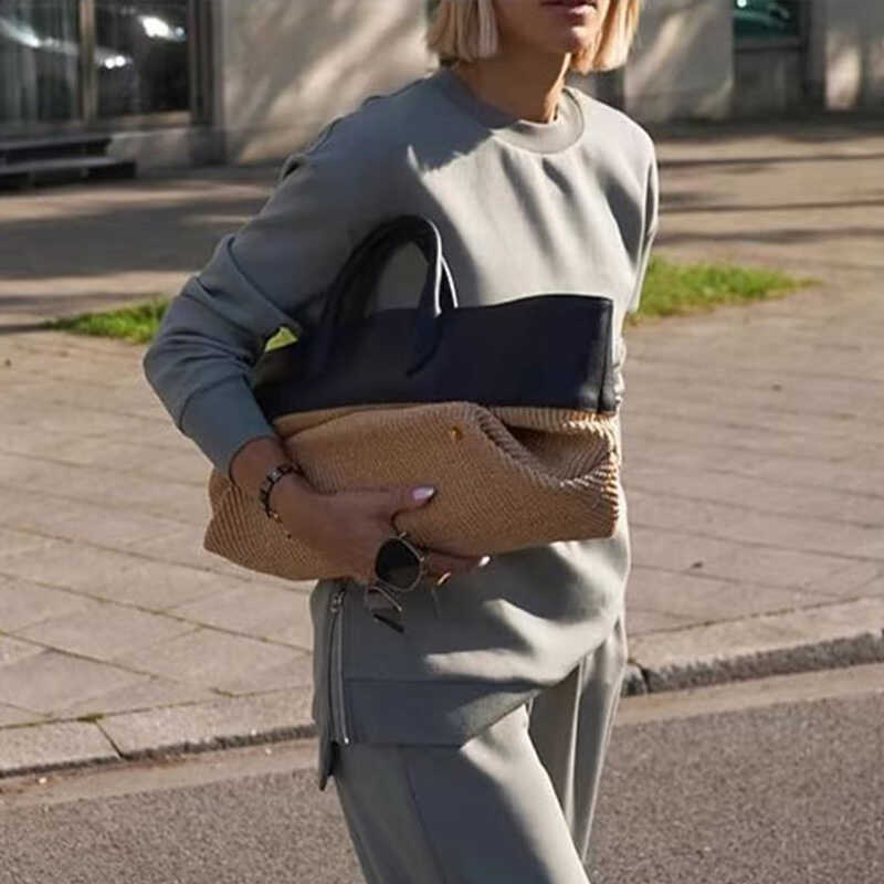 Women's Fashion Color Contrast Stitching Beach Bag