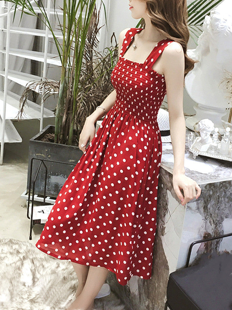 Women's Slip Dress Mid-length Polka Dot Off-shoulder