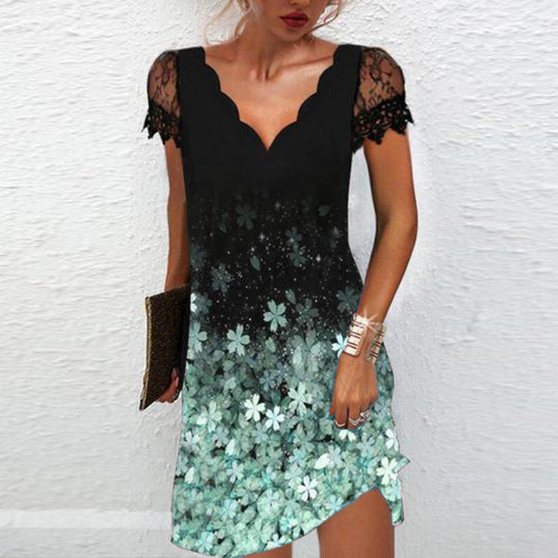 Women's Fashion Lace V-neck Short Sleeve Dress