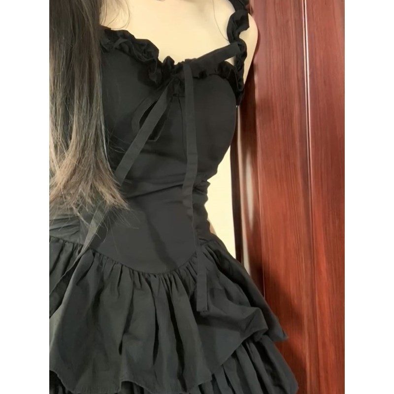 Black French Strap Dress Niche Design Temperament