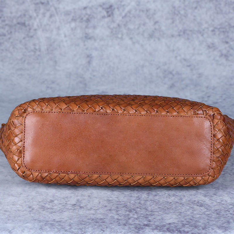 Woven Handmade Retro First Layer Cowhide Women Bag