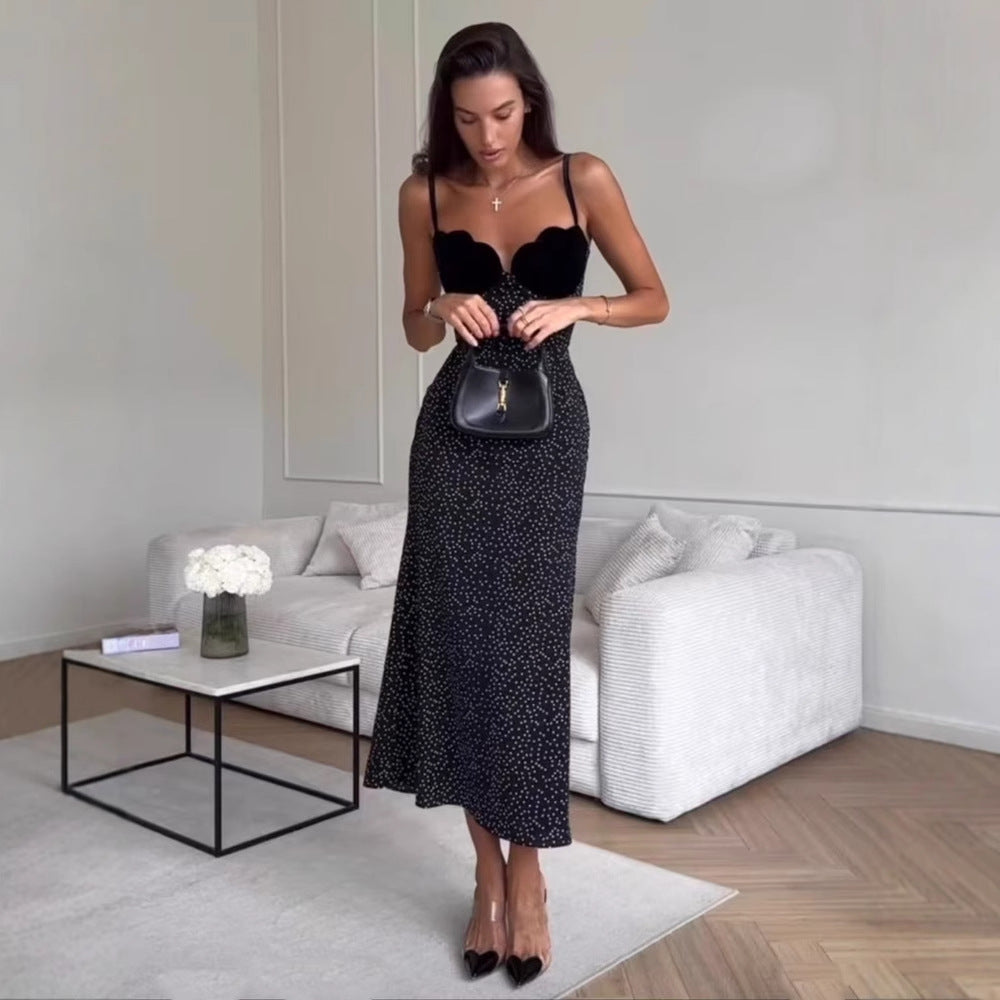 Women's Fashion French Style V-neck Polka Dot Dress