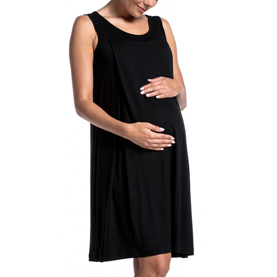 Women's Fashion Solid Color Breastfeeding Dress
