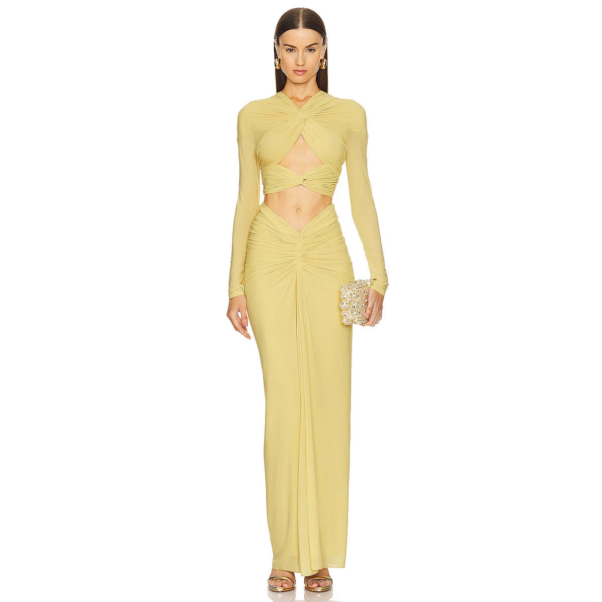 Women's Elegant Sexy Long-sleeved Twist Bare Midriff Slim Fit Dress