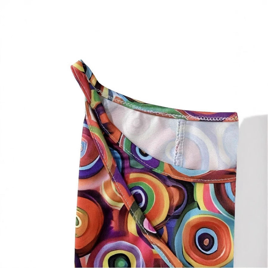 Psychedelic Colorful Spiral Printed Halter Mini Dress