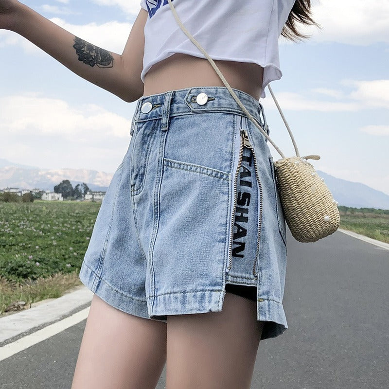 Thin High Waist Korean Style Small All-matching Denim Shorts