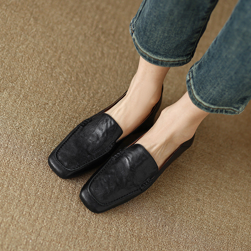 Loafers Women's Shoes Chunky Heel Low Top Square Toe Pumps