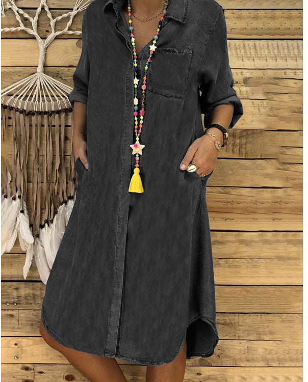 Women's Denim One-piece Dress Solid Color Casual Skirt