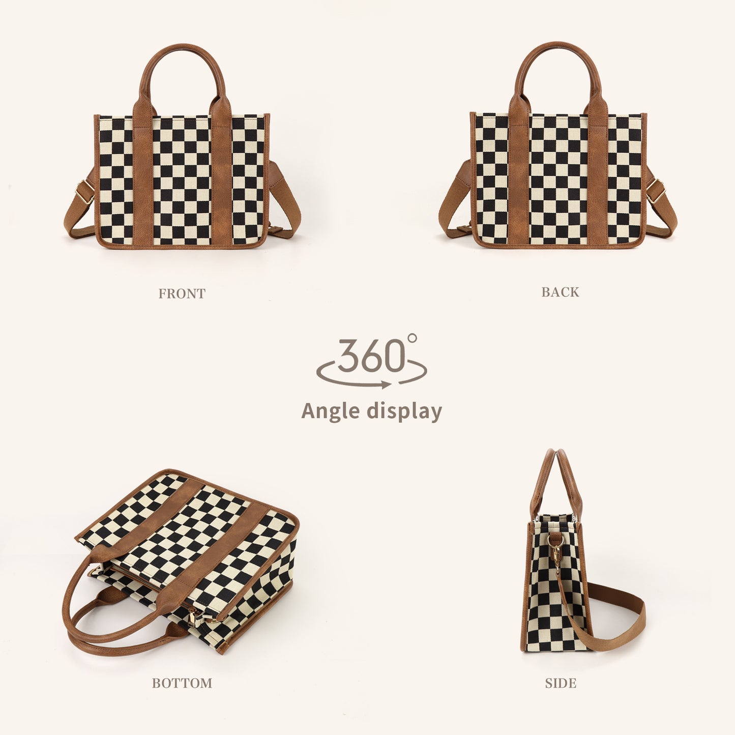 Travel Plaid Tote Bag With Shoulder Strap