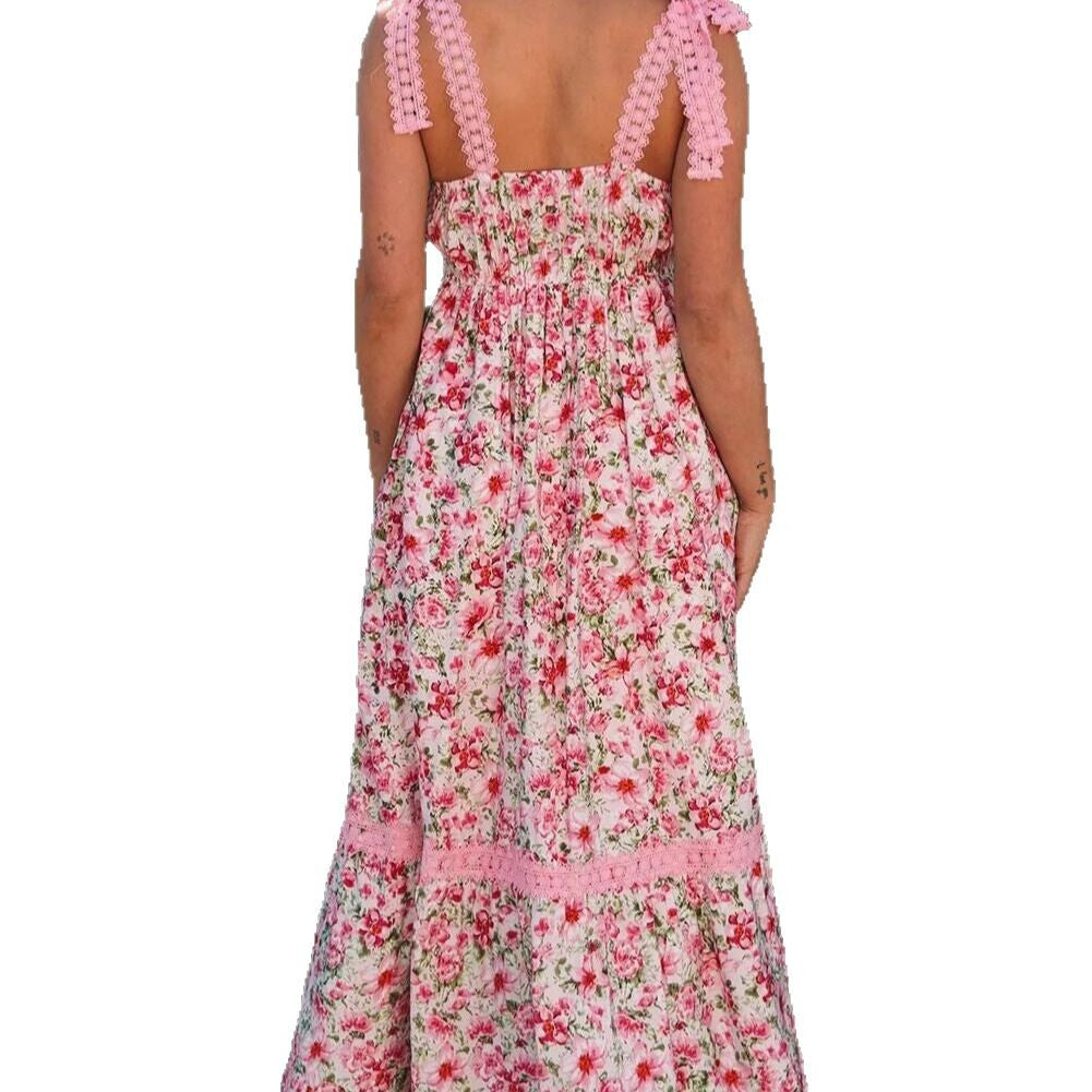Women's Flounce Trim Lace Up Bow Fashion Dress