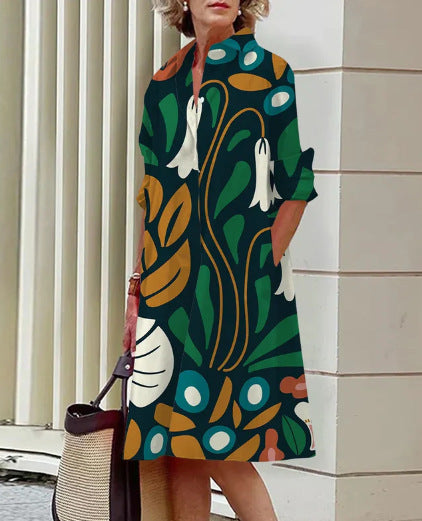 Colorful Blooming Summer Comfortable Shirt Dress