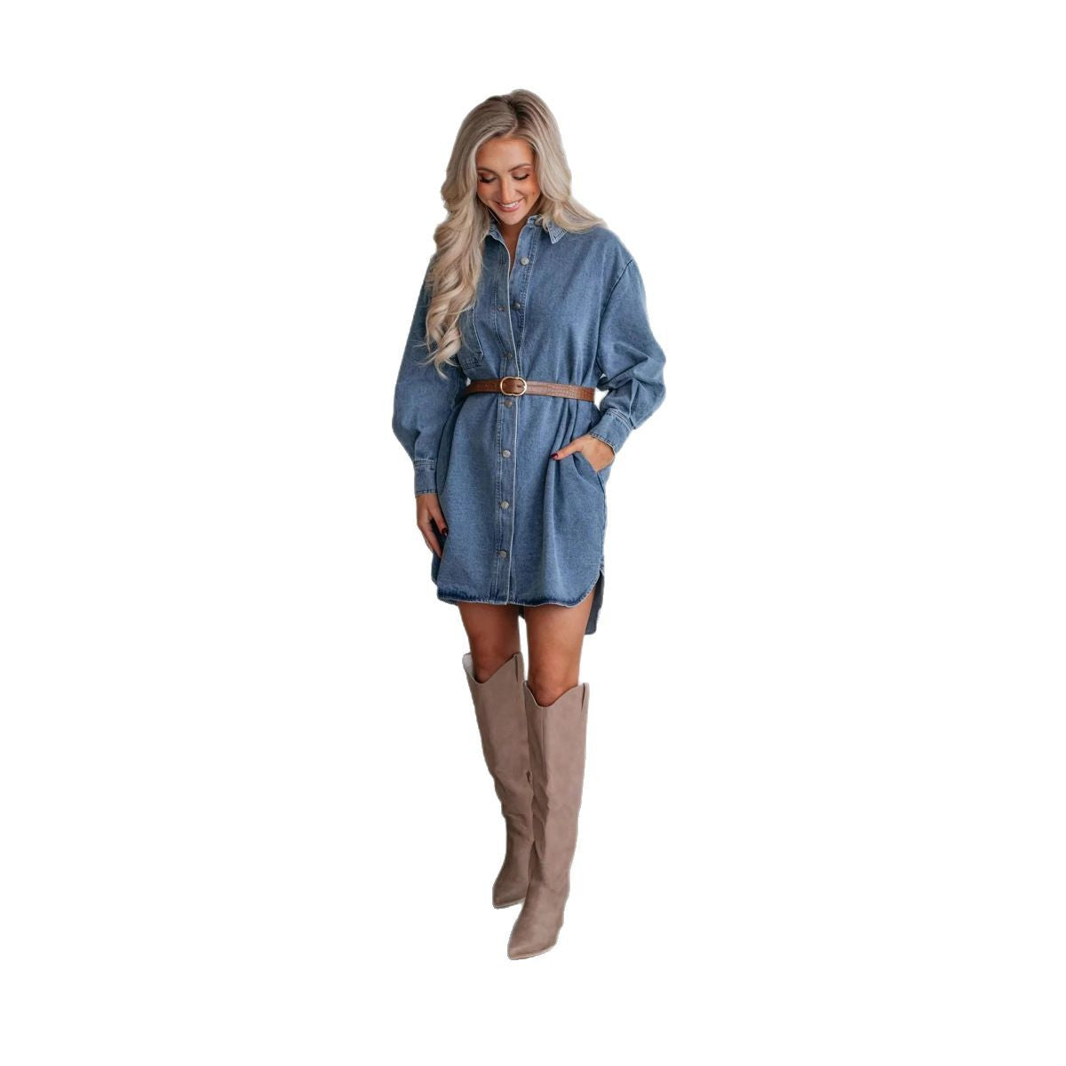 Casual Button Slimming Long Sleeve Denim Dress