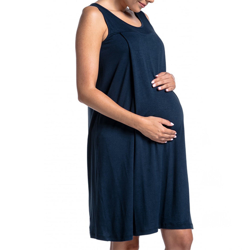Women's Fashion Solid Color Breastfeeding Dress