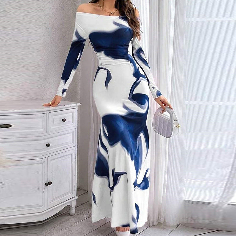 Women's Long Sleeve Pleated Drawstring Slim-fit Personalized Dress