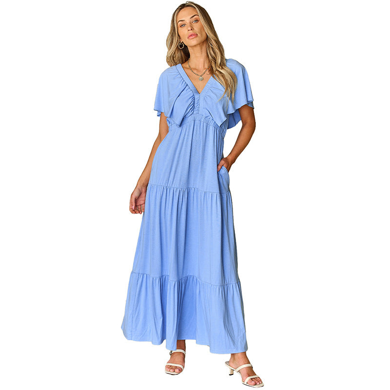 Waist Tight Commute Style Frill Short Sleeve Dress