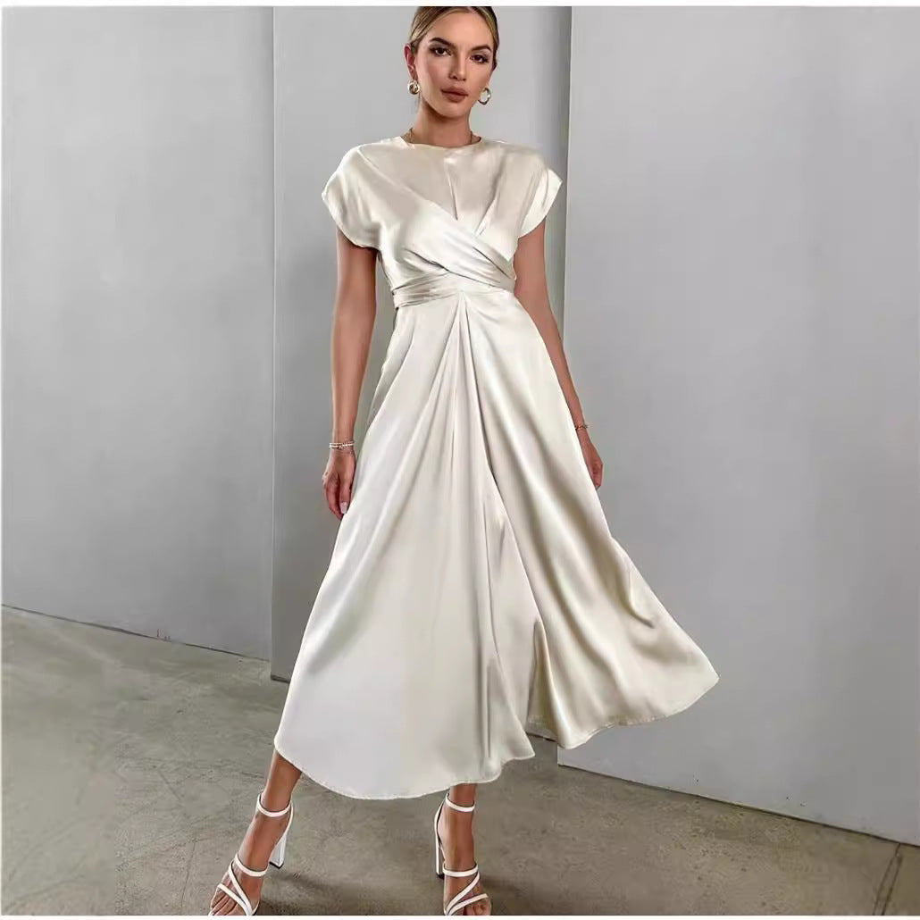 Women's Lace-up Satin Sleeve Dress
