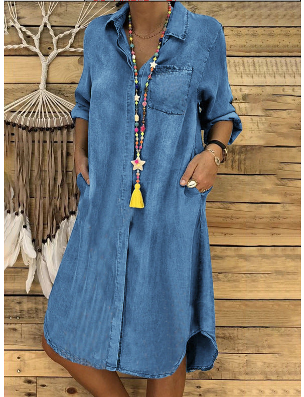 Women's Denim One-piece Dress Solid Color Casual Skirt