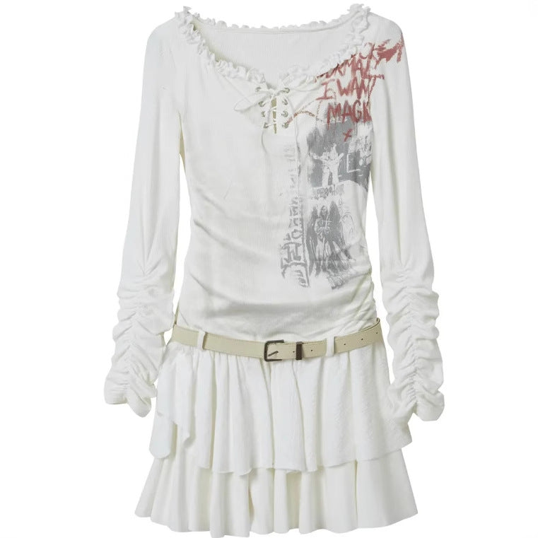 Yabi Style Graffiti Punk Long Sleeve Printed Dress