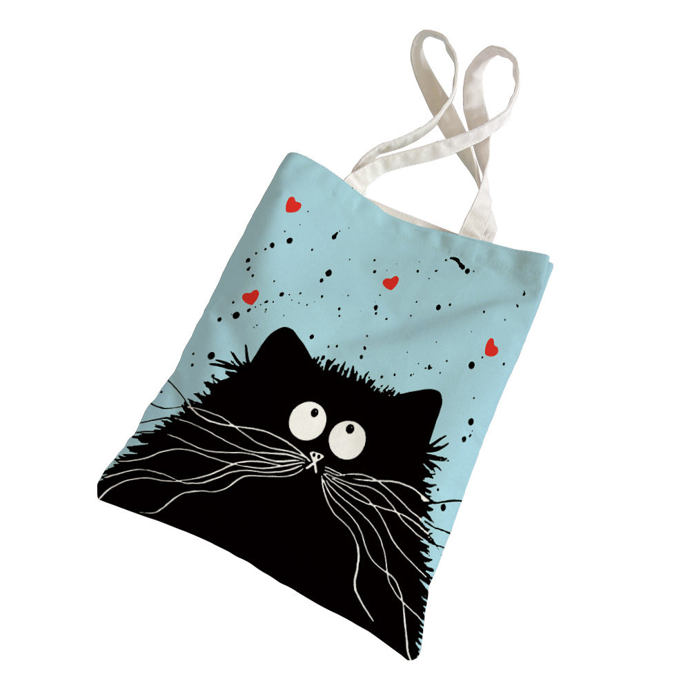 Black Cat Printed Canvas Bag Women's Shoulder Handbag