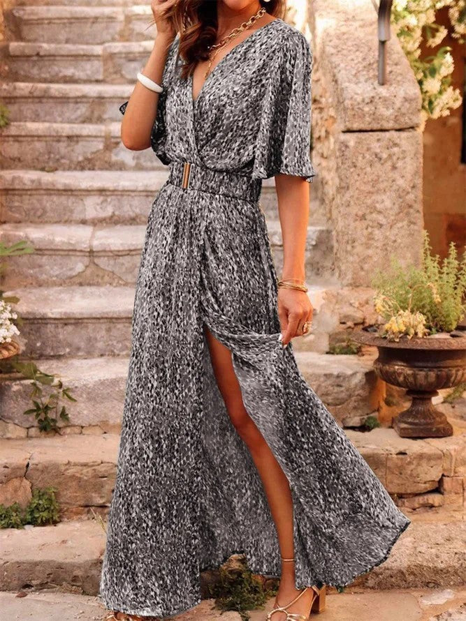 European And American Printing Temperament Short Sleeve Dress