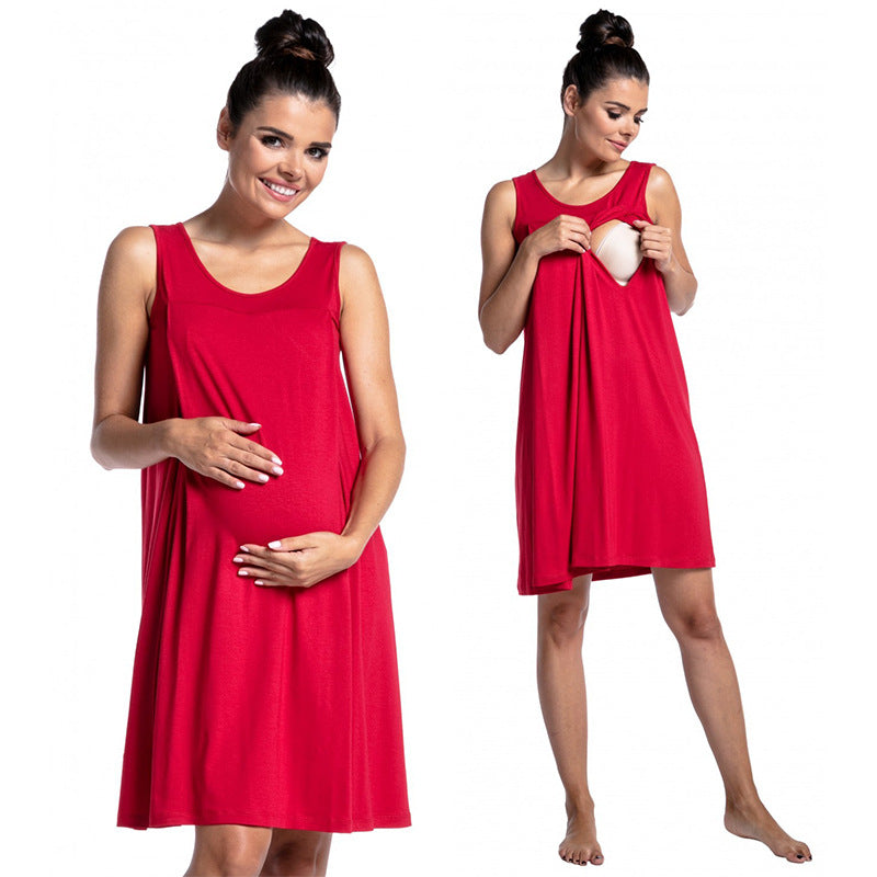 Women's Fashion Solid Color Breastfeeding Dress