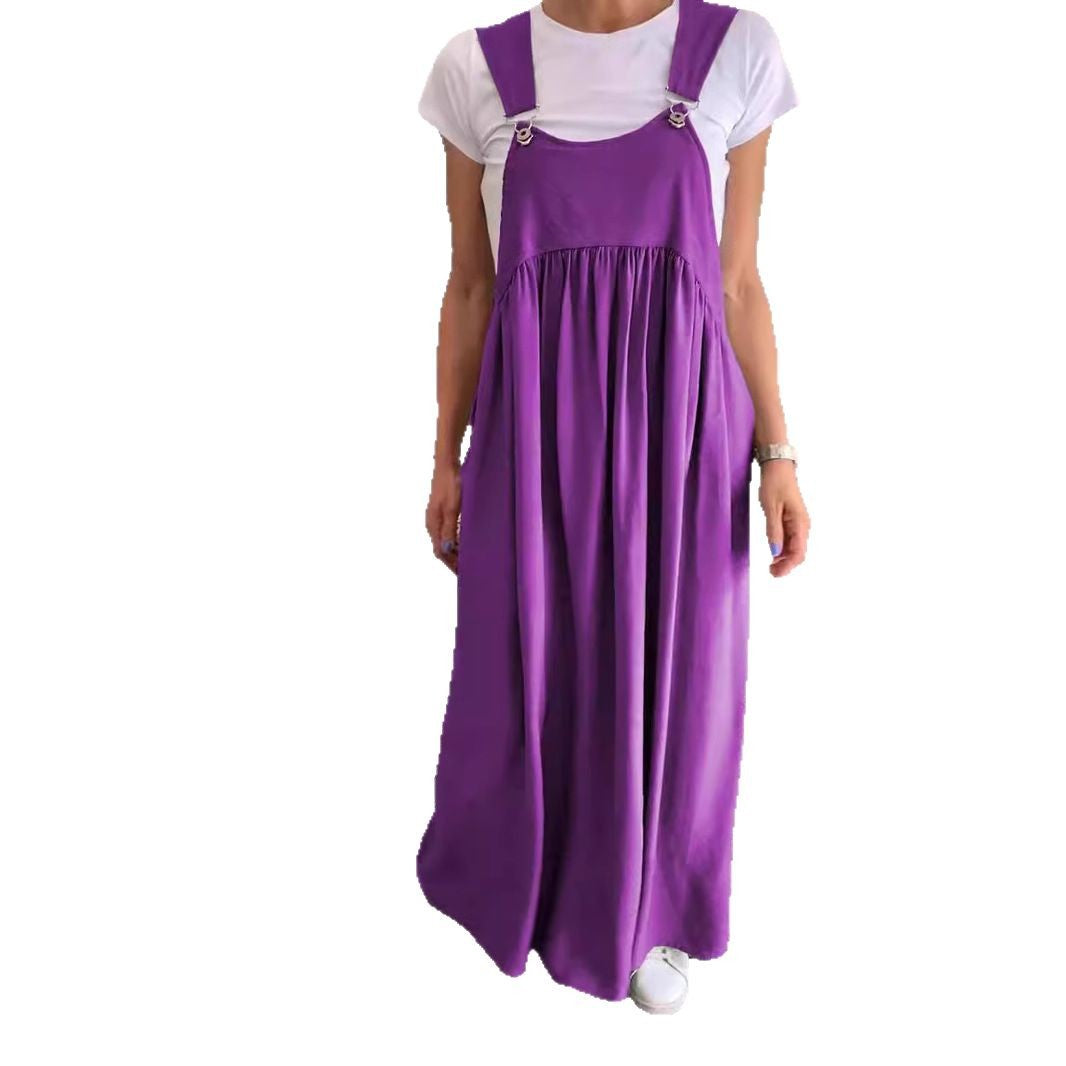 Women's Suspenders Long Cotton And Linen Dress