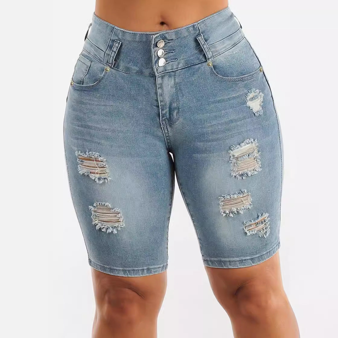 High Waist Ripped Denim Shorts Women's Hip Lifting Short-length Pants