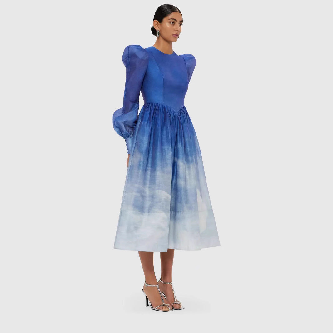 Dress Women's Fashion Gradient Design Round Neck