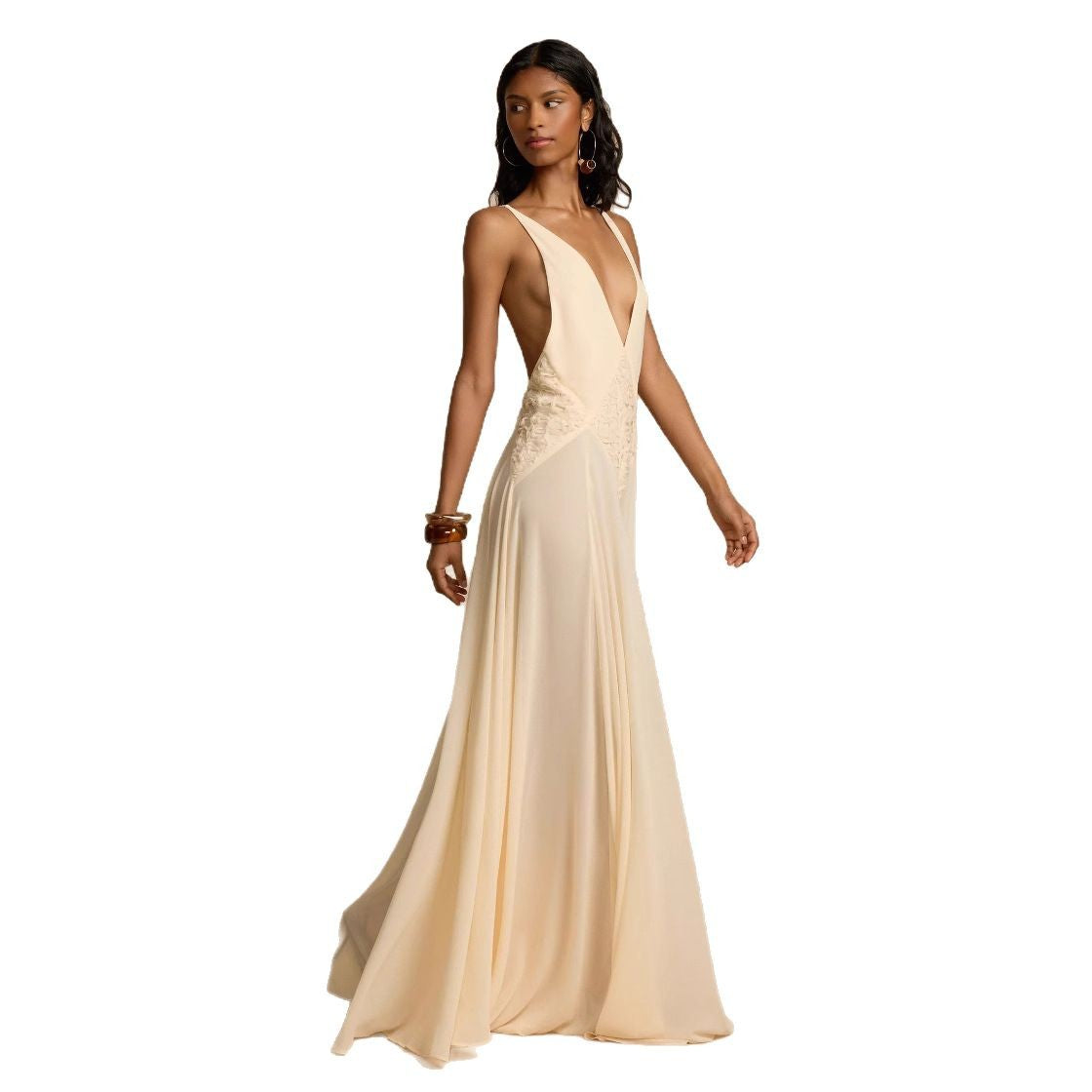 Elegance Simplicity Hollow Out Stitching Lace Sling Color Dress